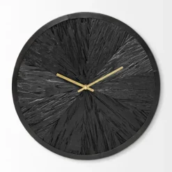 Kirkland's Home Black Wood Texture Wall Clock With Gold Hands- Clocks