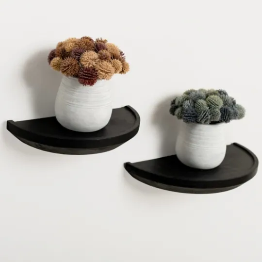 Kirkland's Home Black Wooden Half-Moon Wall Shelves, Set Of 2- Shelves