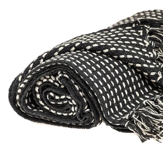 Kirkland's Home Black Woven Pattern Wool Tassel Throw- Blankets & Throws