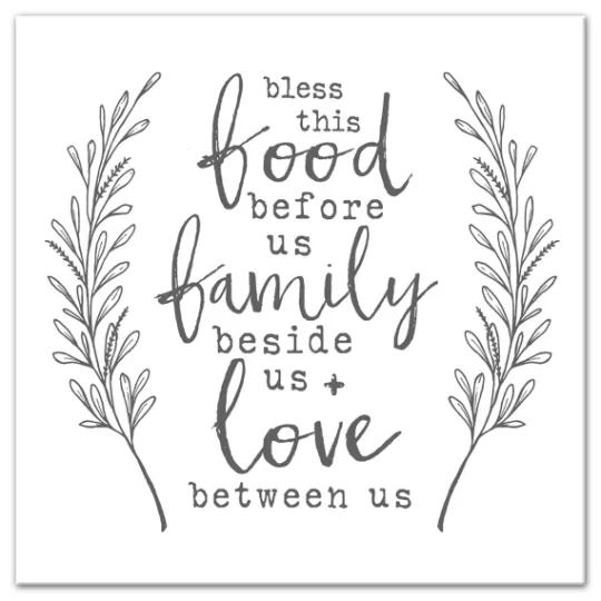 Kirkland's Home Bless This Food White And Gray Canvas Art Print- Wall Quotes & Signs