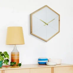 Kirkland's Home Blond Wood Frame Hexagon Wall Clock- Clocks