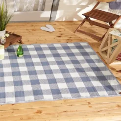 Kirkland's Home Blue & White Buffalo Check Outdoor Area Rug, 4X6- Outdoor Rugs