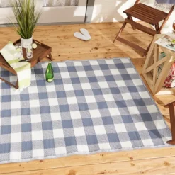Kirkland's Home Blue & White Buffalo Check Outdoor Area Rug, 4X6- Outdoor Rugs