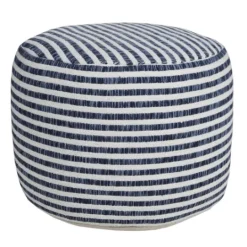 Kirkland's Home Blue & White Stripe Organic Cotton Pouf- Pillows