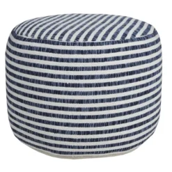 Kirkland's Home Blue & White Stripe Organic Cotton Pouf- Pillows