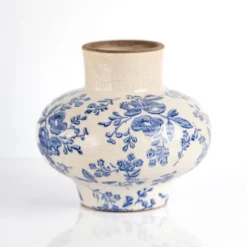 Kirkland's Home Blue And Cream Vintage Floral Genie Vase- Vases