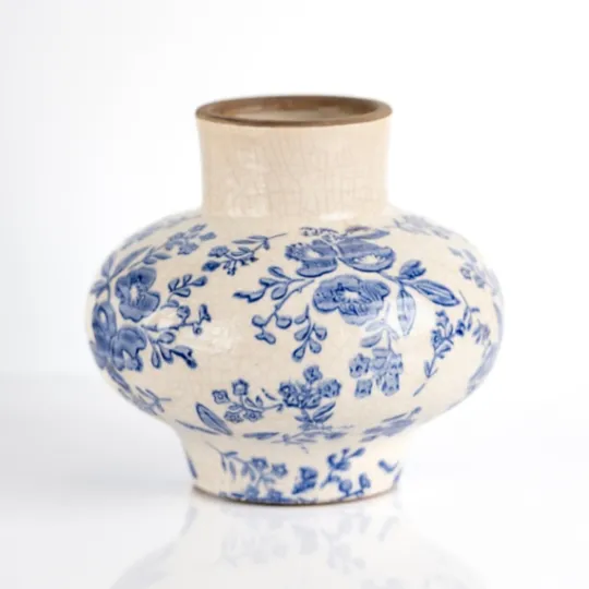 Kirkland's Home Blue And Cream Vintage Floral Genie Vase- Vases
