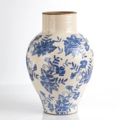 Kirkland's Home Blue And Cream Vintage Floral Urn Vase, 12 In.- Vases