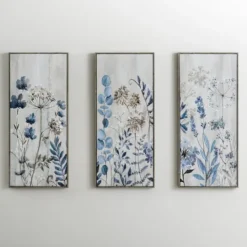 Kirkland's Home Blue And Gray Floral Canvas Art Prints, Set Of 3- Canvas Art