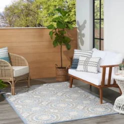 Kirkland's Home Blue And Gray Medallion Outdoor Area Rug, 6X9- Outdoor Rugs