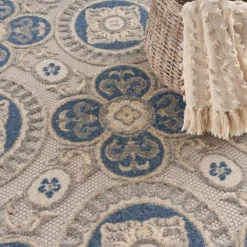 Kirkland's Home Blue And Gray Medallion Outdoor Area Rug, 6X9- Outdoor Rugs