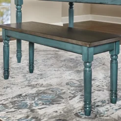 Kirkland's Home Blue And Gray Traditional Wood Bench- Dining Chairs