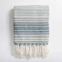 Kirkland's Home Blue And Green Chenille Crystal Stripes Throw- Blankets & Throws