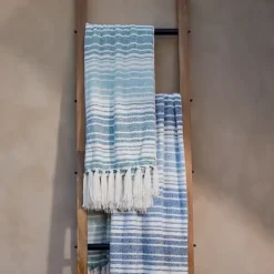 Kirkland's Home Blue And Green Chenille Crystal Stripes Throw- Blankets & Throws