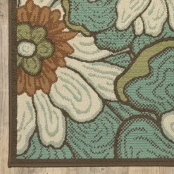 Kirkland's Home Blue And Ivory Flowers Outdoor Area Rug, 3X5- Outdoor Rugs