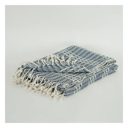 Kirkland's Home Blue And Ivory Striped Cotton Throw- Blankets & Throws
