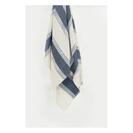 Kirkland's Home Blue And Natural Colorblock Chevron Throw- Blankets & Throws