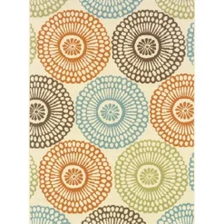 Kirkland's Home Blue And Orange Circles Outdoor Area Rug, 6X9- Outdoor Rugs