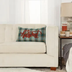 Kirkland's Home Blue And Orange Plaid Harvest Lumbar Pillow- Pillows