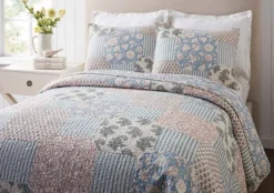 Kirkland's Home Blue And Rose Patchwork King 3-Pc. Quilt Set- Quilts