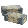 Kirkland's Home Blue And Tan Wood Capiz Shell 2-Pc. Box Set- Baskets & Boxes