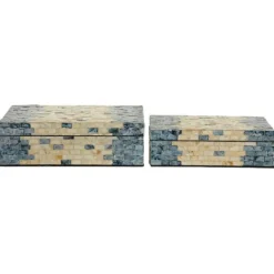 Kirkland's Home Blue And Tan Wood Capiz Shell 2-Pc. Box Set- Baskets & Boxes