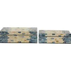 Kirkland's Home Blue And Tan Wood Capiz Shell 2-Pc. Box Set- Baskets & Boxes
