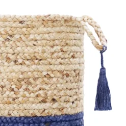Kirkland's Home Blue And Tan Woven Jute Basket With Tassel, 17 In.- Baskets & Boxes