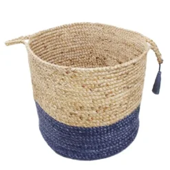 Kirkland's Home Blue And Tan Woven Jute Basket With Tassel, 17 In.- Baskets & Boxes