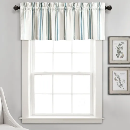 Kirkland's Home Blue And White Farmhouse Stripe Valance- Curtains & Drapes