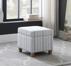 Kirkland's Home Blue And White Hometown Striped Storage Ottoman- Benches & Ottomans
