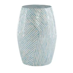 Kirkland's Home Blue And White Mosaic Capiz Shell Drum End Table- Accent & End Tables
