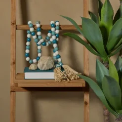 Kirkland's Home Blue And White Wood Beaded Tassel Garland- Decorative Accents
