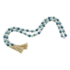 Kirkland's Home Blue And White Wood Beaded Tassel Garland- Decorative Accents