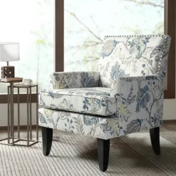 Kirkland's Home Blue And Yellow Floral Upholstered Accent Chair- Accent Chairs