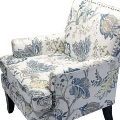 Kirkland's Home Blue And Yellow Floral Upholstered Accent Chair- Accent Chairs