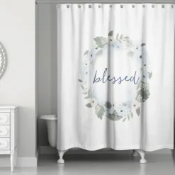 Kirkland's Home Blue Blessed Floral Wreath Shower Curtain- Shower Curtains