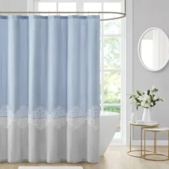 Kirkland's Home Blue Block Embroidered Shower Curtain- Shower Curtains