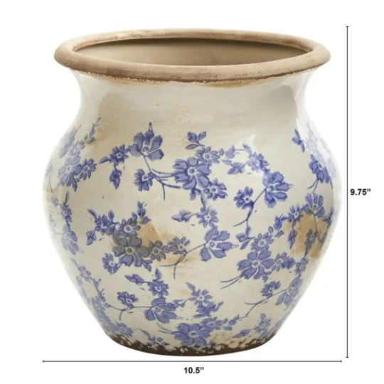 Kirkland's Home Blue Bulous Floral Scroll Ceramic Vase, 10 In.- Vases