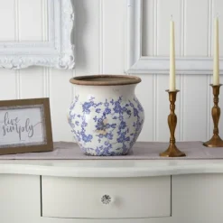 Kirkland's Home Blue Bulous Floral Scroll Ceramic Vase, 10 In.- Vases