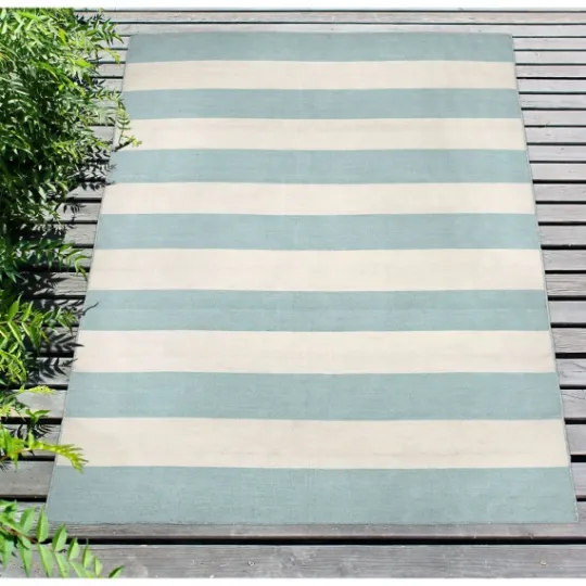 Kirkland's Home Blue Cabana Stripe Indoor/Outdoor Area Rug, 8X11- Outdoor Rugs