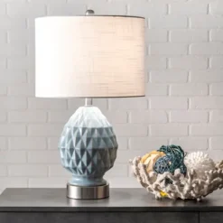 Kirkland's Home Blue Ceramic Geometric Diamond Table Lamp- Table Lamps