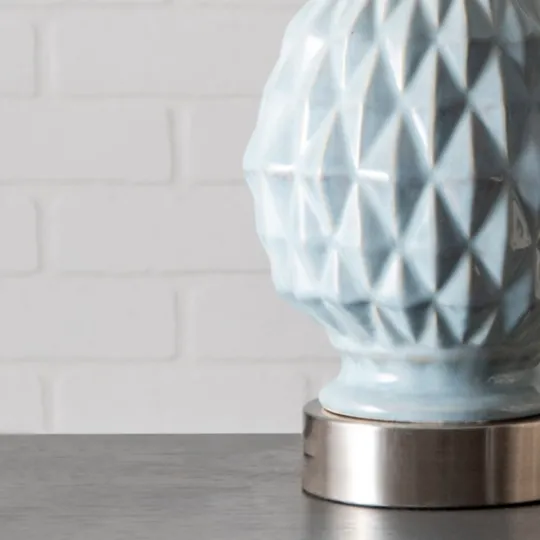 Kirkland's Home Blue Ceramic Geometric Diamond Table Lamp- Table Lamps