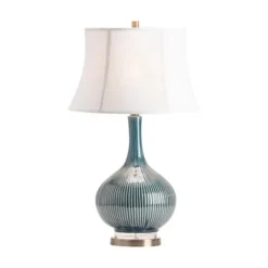 Kirkland's Home Blue Ceramic Stripe Base Table Lamp- Table Lamps
