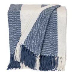Kirkland's Home Blue Chalet Striped Fringe Throw- Blankets & Throws