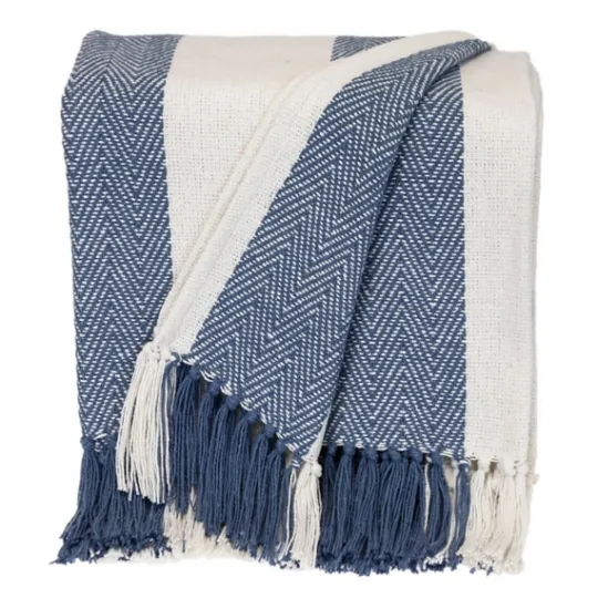 Kirkland's Home Blue Chalet Striped Fringe Throw- Blankets & Throws