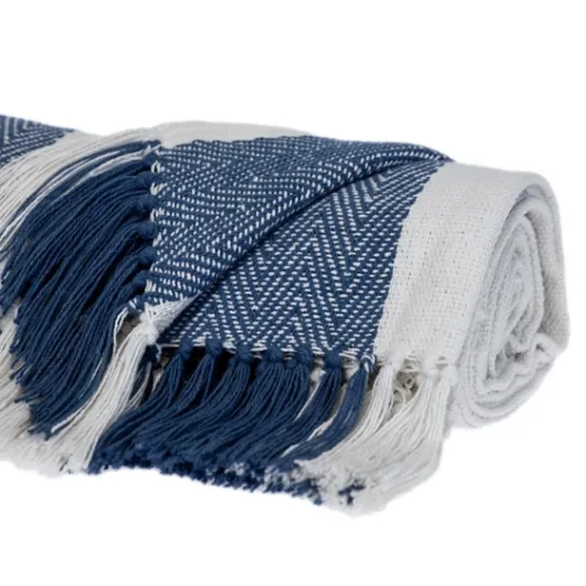 Kirkland's Home Blue Chalet Striped Fringe Throw- Blankets & Throws