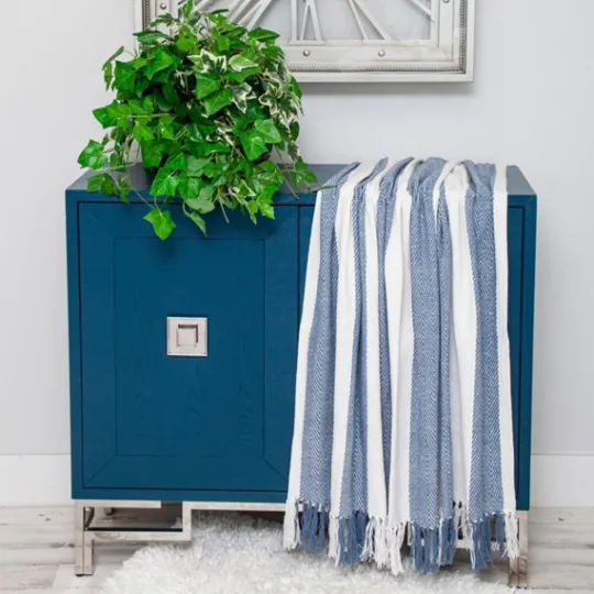 Kirkland's Home Blue Chalet Striped Fringe Throw- Blankets & Throws