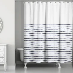 Kirkland's Home Blue Colorblock Striped Shower Curtain- Shower Curtains