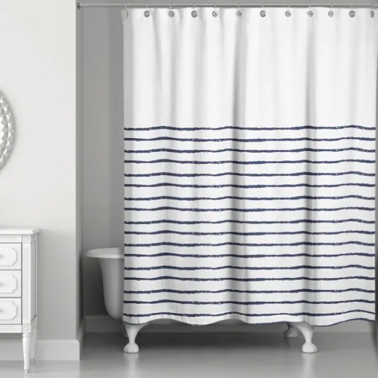 Kirkland's Home Blue Colorblock Striped Shower Curtain- Shower Curtains